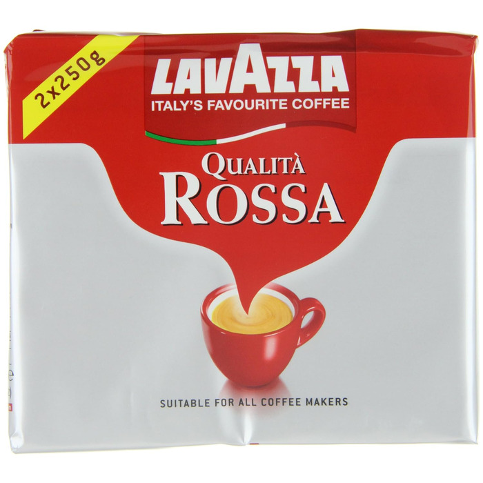 Мелена кава Lavazza Qualità Rossa Classico, для гейзерної кав'ярки та фільтр-кави, інтенсивність 7/10, темне обсмажування, 10 упаковок по 250 г