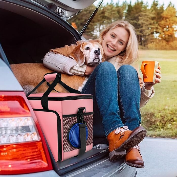 Трансформер для собак, сумка-переноска для подорожей, з 2 складеними мисками та кишенькою для ласощів (Рожевий)