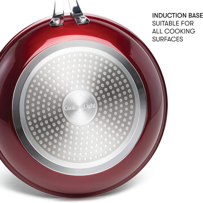 Набір каструль та сковорідок Cooking Light з антипригарним покриттям Ceramic, 12 предметів, з силіконовими ручками, червоний