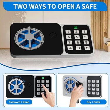 KABISAFE Сейф цифровий 6,8 л, маленький сейф для дому, електронна касета безпеки, настінний сейф для домашнього офісу з 2 ключами, міні-сейф 23 x 17 x 17 см, блакитний