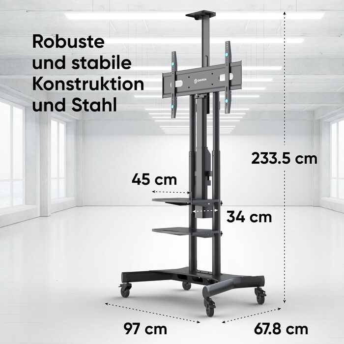 ONKRON Electric TV Stand with Wheels - Adjustable Height, 50-100 Inch TVs, 130kg Capacity, VESA 1000x600 - Black TS1991E-B