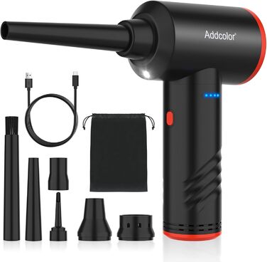 Електричний пилосос для повітряного видування ADDCOLOR, 3 швидкості, 100000 об/хв, LED-підсвічування, акумулятор 6000mAh, набір для чищення ПК, авто, дивану (чорний)