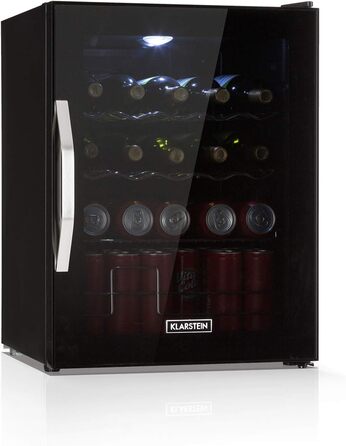 Klarstein Mini Fridge with Glass Door - 60 Liter Beverage Cooler with Adjustable Shelves & Wave Design Racks - Quiet Operation - Black