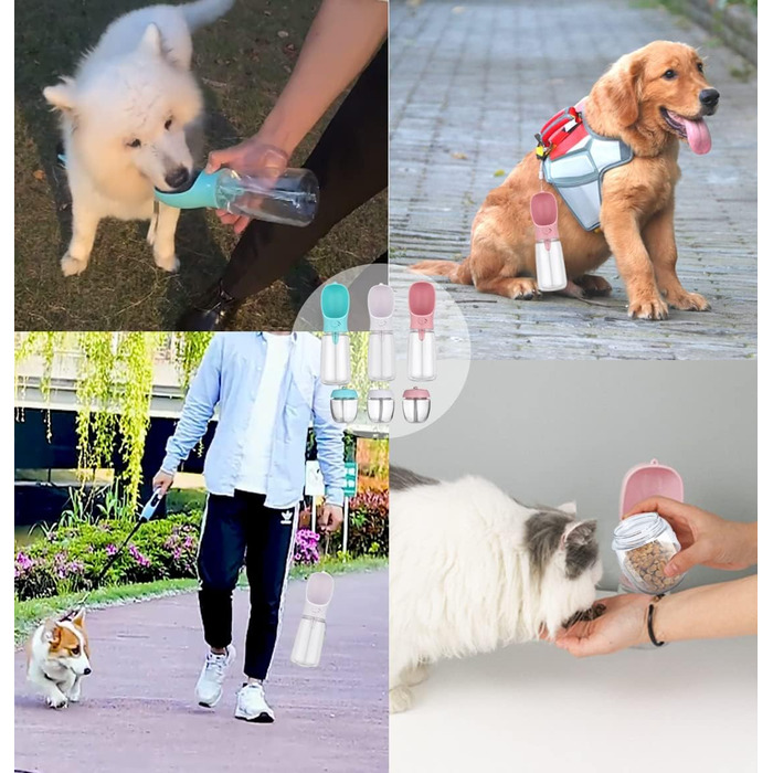 Турботрінка для собак на винос, портативна пляшка для води без BPA, дорожня миска для води для собак маленьких порід, водонепроникний диспенсер для води для домашніх тварин Outdoor (білий) Білий (550 мл + 100 г, білий)