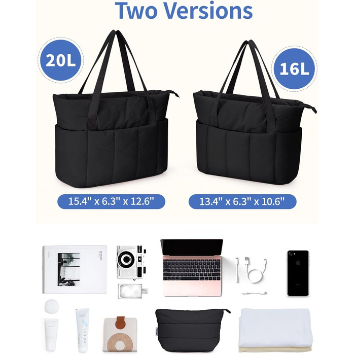 Сумка жіноча Narwey Shopper велика, легка для роботи, школи, університету, сумка-тоут з багатьма відділеннями, чорна