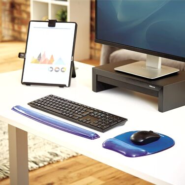 Ергономічний килимок для миші Fellowes Crystals з гелевою підставкою під зап'ястя, синій
