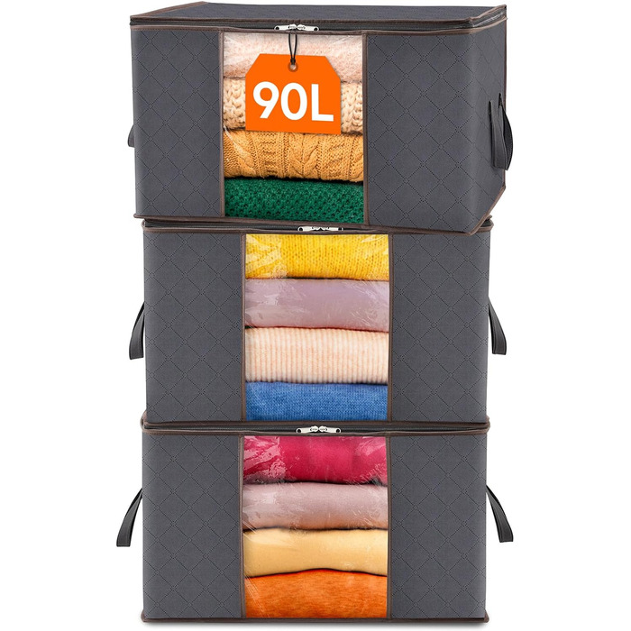 Органайзер для одягу Lifewit (3 шт) - коробки для зберігання з кришкою, сірий (90L)