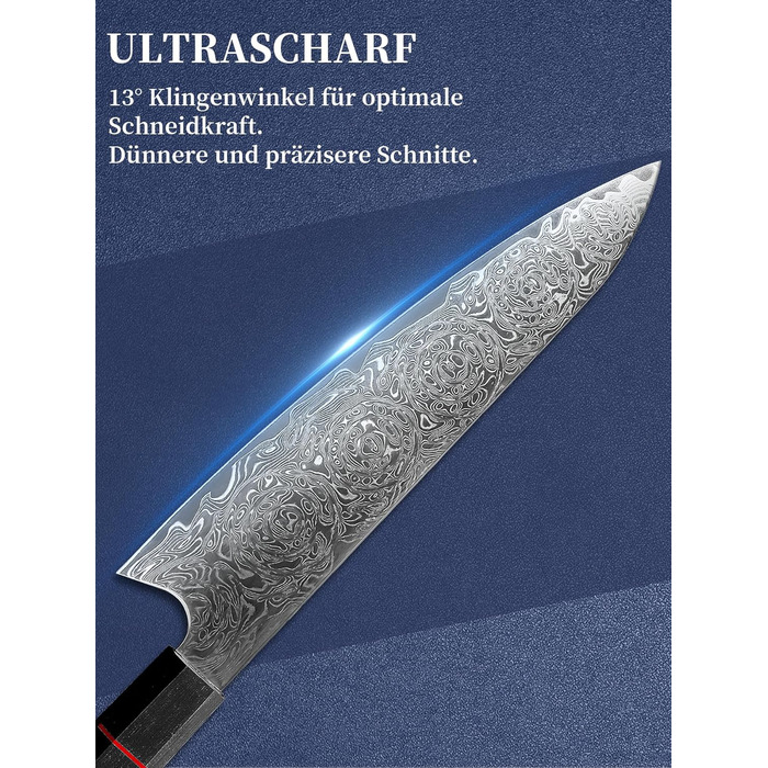 Японський ніж кухарський з дамаської сталі Plys: професійний ніж шеф-кухаря з чорним дерев'яним руків'ям