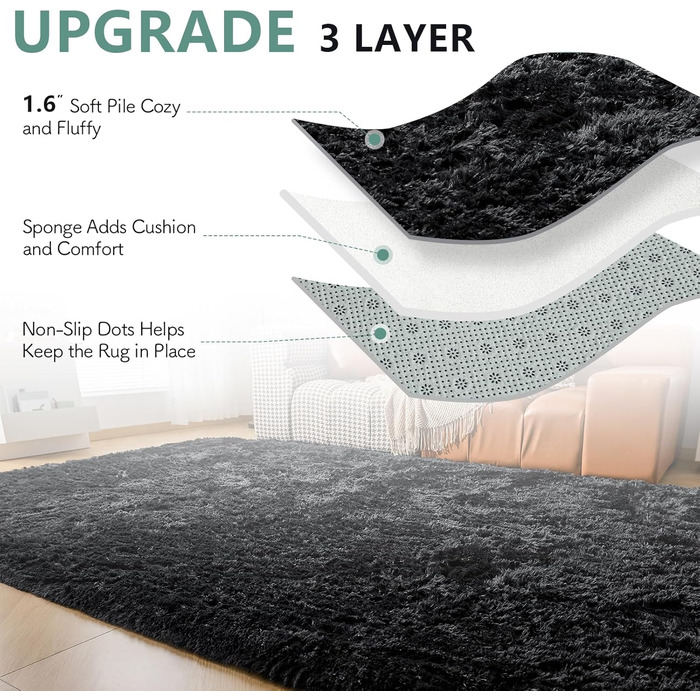 Чохол для ліжка CHOSHOME, м'який килим для спальні, вітальні, дитячої кімнати, штормовий, антиковзаюча підкладка, 90x150 см, 200x290 см (Чорний)