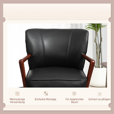 HOMCOM Upholstered Armchair Lounge Chair with Wooden Legs, Faux Leather, Stylish Accent Chair for Living Room & Bedroom
