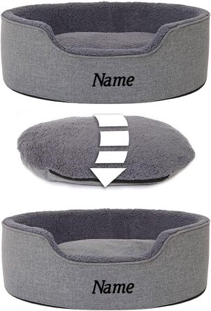 Lionto Dog Bed with Reversible Cushion and Washable Cover, Stable Dog Basket with Anti-Slip Studs, 92x72 cm, Cozy Pet Bed for Dogs and Cats with Plush, (Grey, L 73 x W 60 x H 27 cm (with name tag))