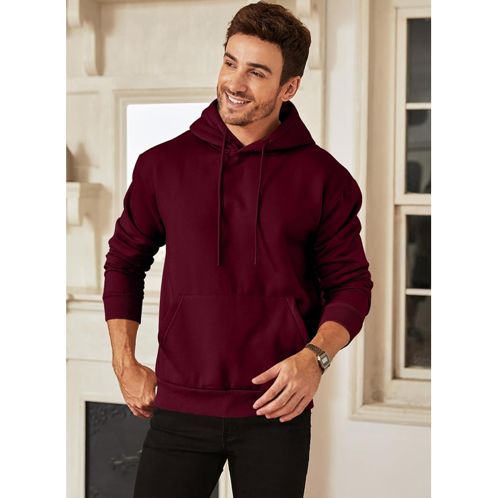 Чоловіча тепла зимова толстовка-худі JMIERR з капюшоном та кишенями, бавовняний свитшот на шнурку, червоний, розмір M