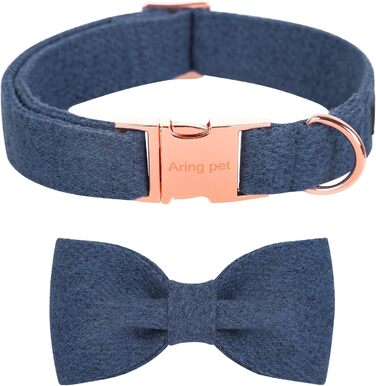 Нашийник для собак дівчаток Aring Pet, бавовняний, з бантиком, регульований, для великих собак, XS, темно-синій