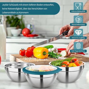 Набір мисок Joyfair з нержавіючої сталі з прозорою кришкою та набором терок, 4.5л, 2.7л, 2л, 1.5л, 1.2л, 0.7л, для приготування та випічки, блакитний