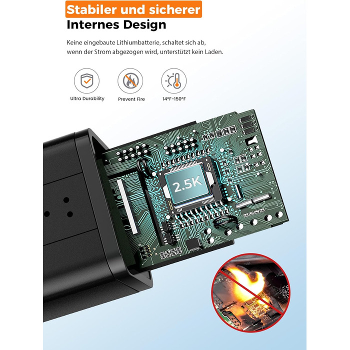 Відеореєстратор Veement Dashcam Auto Vorne 2.5K з WiFi, 1440P, 32GB SD, ParkWatch, Нічне Бачення, G-Sensor, Loop, APP, Чорний