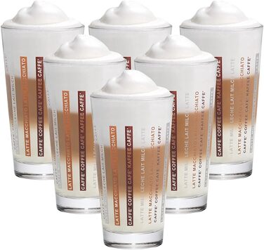 Set of 6 Latte Macchiato/Coffee Glasses - 370ml, 6 Drinking Straws 23 cm, 1 Brush (6 Siestr Druck 370ml)