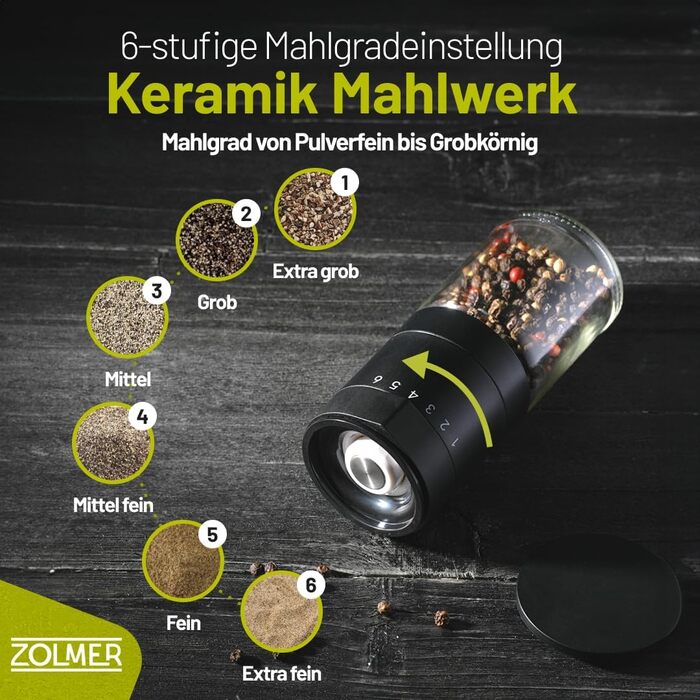 Набір з 2 перцемолок з керамічним механізмом та 6-ступеневим регулюванням – великі соляні та перцеві млини, чорний матовий, ручні, регульовані та з можливістю поповнення. Багатофункціональні