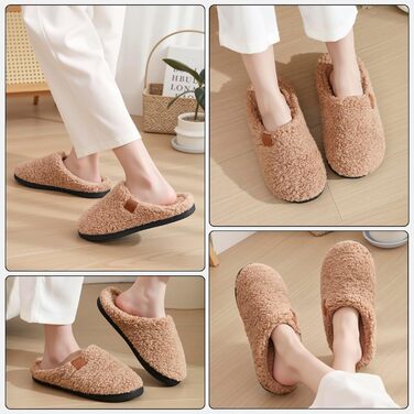 Зимові домашні тапочки для жінок та чоловіків, теплі, з ведмежого хутра, плюшеві, комфортні, з пам'яті ефекту, антиковзаючі, білі (44/45 EU, Коричневий)