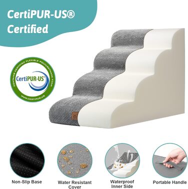 Сходинки для собак маленьких порід 50 см, сходи для домашніх тварин на ліжко з високощільним губчастим матеріалом, сходи для собак, пандус для собак з пральним покриттям та неслизьким дном, 40x72x50 см, 4 сходинки, сірий колір