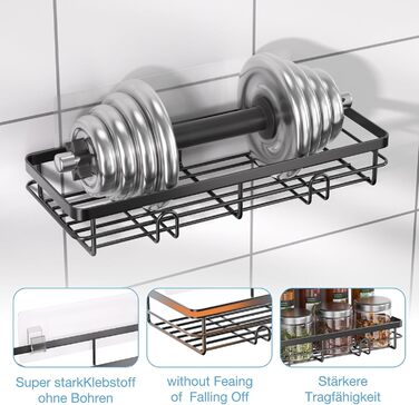 Поличка для душу без свердління, 5 шт. Органайзер для ванної кімнати, кутова поличка для душу з гачками, самоклеюча поличка для ванної та кухні (Чорний)