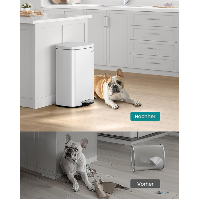 Відро для сміття SONGMICS 50 л з педальним механізмом, з м'яким закриттям, сталеве, з внутрішнім відром, біле