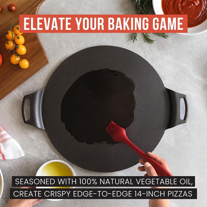 Chef Pomodoro Cast Iron Grill Pan – Cast Iron Grill Pan for Stove, Grill, Oven & Campfire – Cast Iron Pan - Pizza Pan Baking Sheet Round - Grill Plate Gas Grill - Cast Iron Pan for Gas Grill (38 cm)