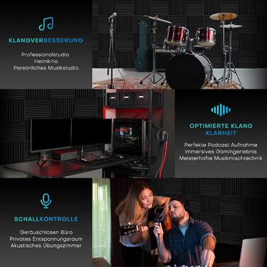 Акустичний поролон Knightsacoustic для звукоізоляції студії, 30x30x2.5 см, чорний, 52 шт — панелі-поглиначі шуму