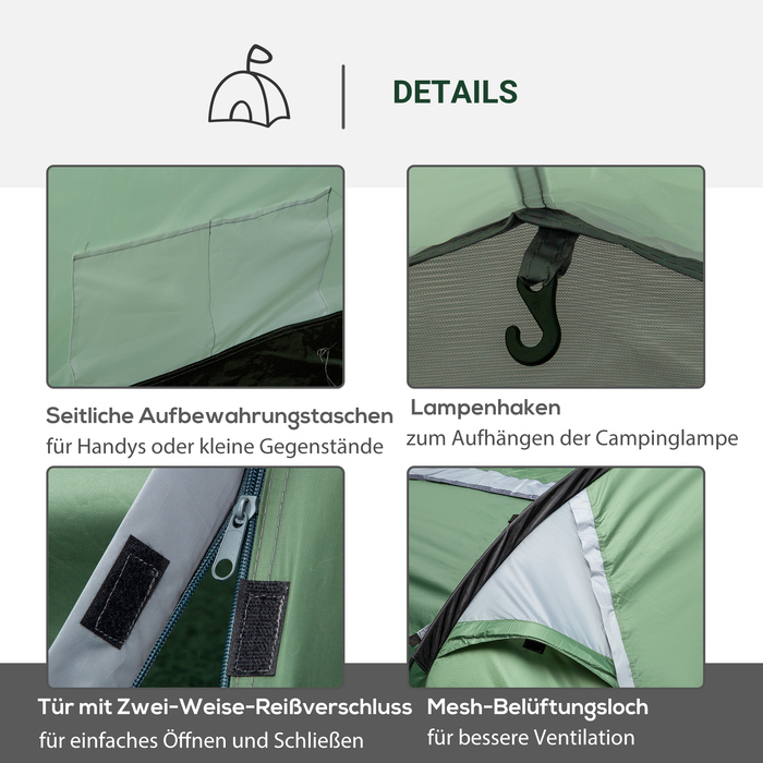 Outsunny Tunnel Tent for 2-3 People, 190T Camping Tent with Stakes, Fiberglass & Polyester, Dark Green, 426x206x154cm for Outdoor Adventures