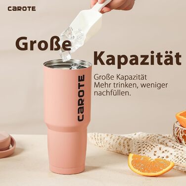 CAROTE Stainless Steel Water Bottle with Straw 960ml, Vacuum Thermos Flask with Flexible Lid, Leak-Proof, BPA-Free, Double-Walled Insulated Bottle for Hot and Cold Drinks (Pink)