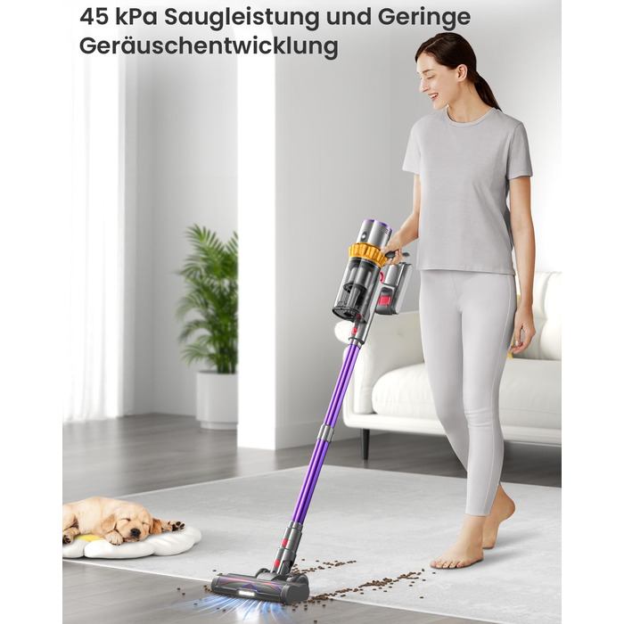 Бездротовий пилосос Anyson 45000Pa потужністю 550W з акумулятором 70Min, об'єм 1.6L, тихий, з LED-дисплеєм та антизаплутувальною насадкою, для твердих поверхонь, килимів та шерсті тварин