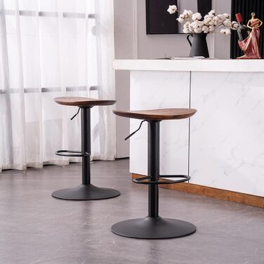 Kidol Adjustable Height Solid Wood Bar Stool - 360° Swivel, Industrial Modern Design for Kitchen Counter