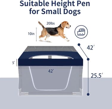 Кінець для собак шестигранний, 114 см, м'який загін для цуценят з тканини 600D Oxford, стабільна конструкція з товстих нержавіючих труб, 65,6 см у висоту, загін для собак маленьких та середніх порід (кришка для загіну, кобальтовий блакитний)