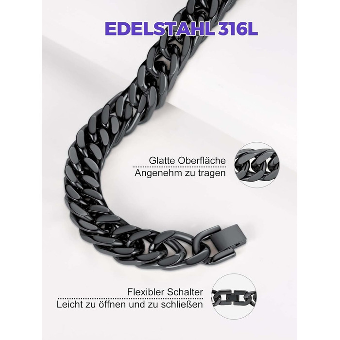 Чоловічий браслет Richsteel з нержавіючої сталі сріблястого/золотого/чорного кольору, ширина 12 мм, довжина 19 см, кубинський ланцюг, подарункова коробка