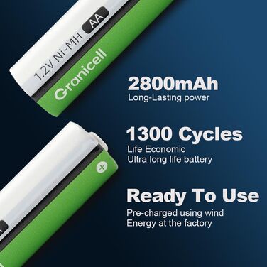 Зарядний пристрій AA та 4 батарейки AA 2800mAh 1.2V, перезаряджувані акумулятори NI-MH