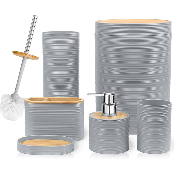 CERBIOR Набір аксесуарів для ванної кімнати, 6 шт., бамбуковий набір для ванної, з дозатором для мила, тримачем для зубних щіток, стаканчиком для зубних щіток, мильничкою для декоративної поверхні та подарунком для дому