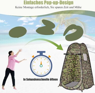 Намет для душу GYMAX, 120x120x190 см, для кемпінгу, відпочинку на природі, з сумкою, Flecktarn (зелений)