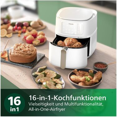 Philips Airfryer 5000 Series XXL, 7.2L (1.4Kg) - 6 Portions, 16-in-1 Airfryer, Wifi Connected, 90% Less Fat with Rapid Air Technology, HomeID App. White (HD9285/00)