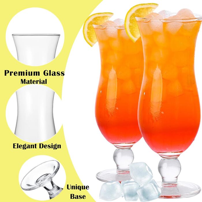 Склянки для коктейлів Nexboraque Hurricane-Glas, 400 мл, 6 шт., Піна Колада, прозорі скляні келихи для води, соків, напоїв, пива