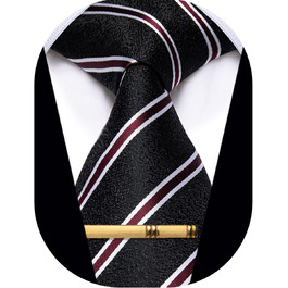 Чоловічі краватки YourTies: смугасті та клітинчасті моделі, шовкові, з золотистою краватковою скріпкою (чорний та бордовий)