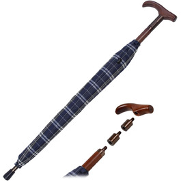 iX-brella Standing Screen, Height Adjustable with Wooden Handle - Blue Checkered