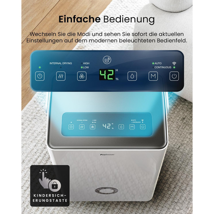 Про Breeze Зволожувач повітря 30л/24г - електричний з Wi-Fi та додатком - датчик вологості, 4л бак, таймер, шланг - від вологи та плісняви