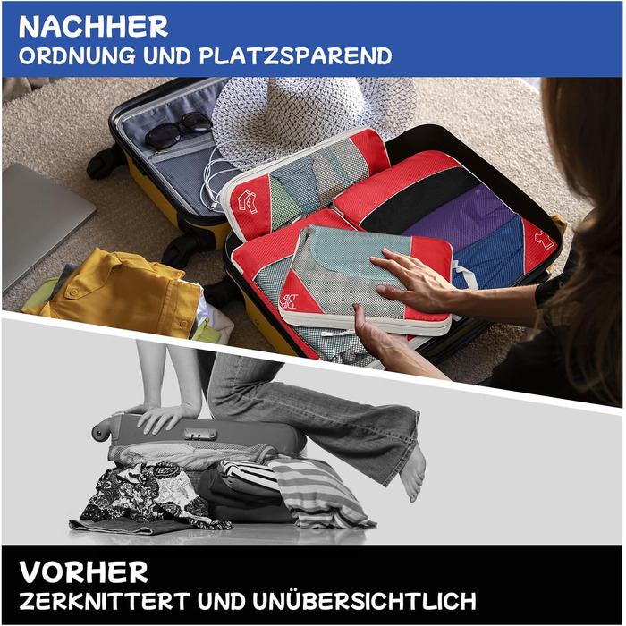 Набір компресійних органайзерів для валізи та рюкзака 5 шт. червоного кольору - ідеальний органайзер для подорожей