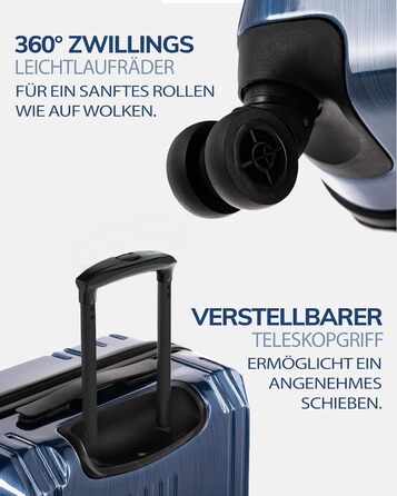 Набір валіз FERGÉ 3 шт. з жорстким корпусом та TSA-замком, Cannes. Валізи-троліки (ручна поклажа, L, XL). Жорсткий корпус, 4 колеса, міцний полікарбонат (3 шт., синій металік)