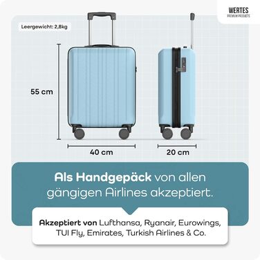 Набір валіз 3 в 1 з TSA замком - світло-блакитний, з подвійними колесами, для подорожей