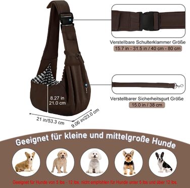 PetLoft Сумка-переноска для собак, реверсивна, регульована, крос-боді, з кріпленням для нашийника (колір: коричневий)