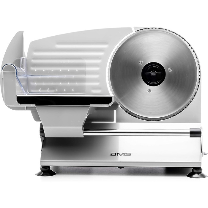 Електричний слайсер DMS Allesschneider з нержавіючої сталі, діаметр 19 см, 400W – для хліба, ковбаси, сиру, регульована товщина нарізки, з присосками та захисним вимикачем