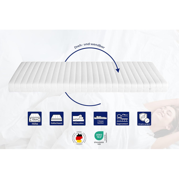Träumegut24 - 10cm Ergonomic Cold Foam Mattress Topper / Mattress Pad / Mattress Protector Topper - Firmness H2 / H3 (H2, 90x200)