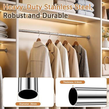 Штанга для душу без свердління, штанга для душу з нержавіючої сталі, стійка до іржі та ковзання, телескопічна висувна штанга 80-250см, для ванної кімнати, вікна, кухні, шафи