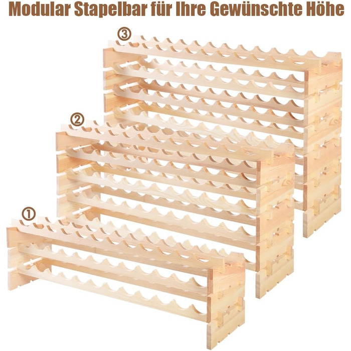 GIANTEX Stackable Wine Rack, Wooden Bottle Rack for 72 Bottles, Wine Cabinet Wine Stand with 6 Tiers, Modular Bottle Holder for Kitchen Bar, Wooden Shelf 119 x 29 x 72 cm, Natural Wood Color