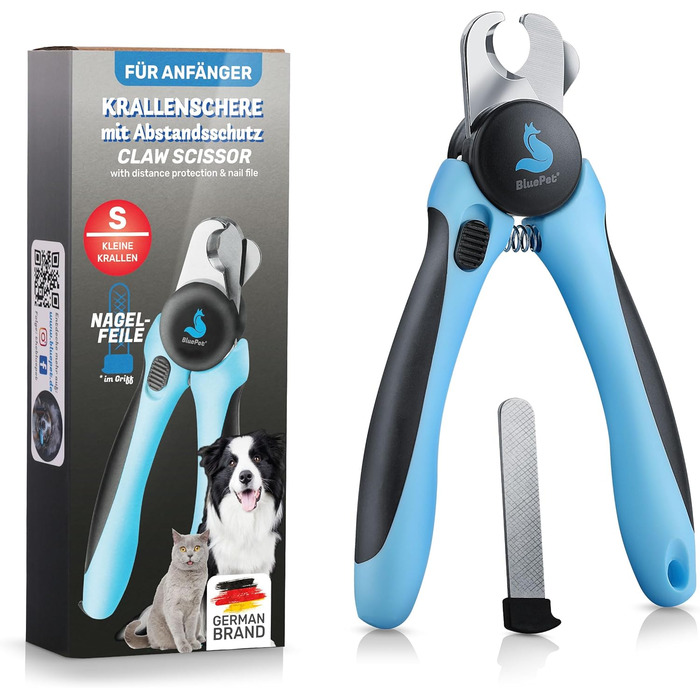 Ножиці для обрізання кігтів BluePet Profi Krallenschere для собак та котів - професійні, міцні, з напилком у ручці, для дрібних тварин, блакитні